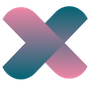 A blue and pink crossed letter x on a white background.