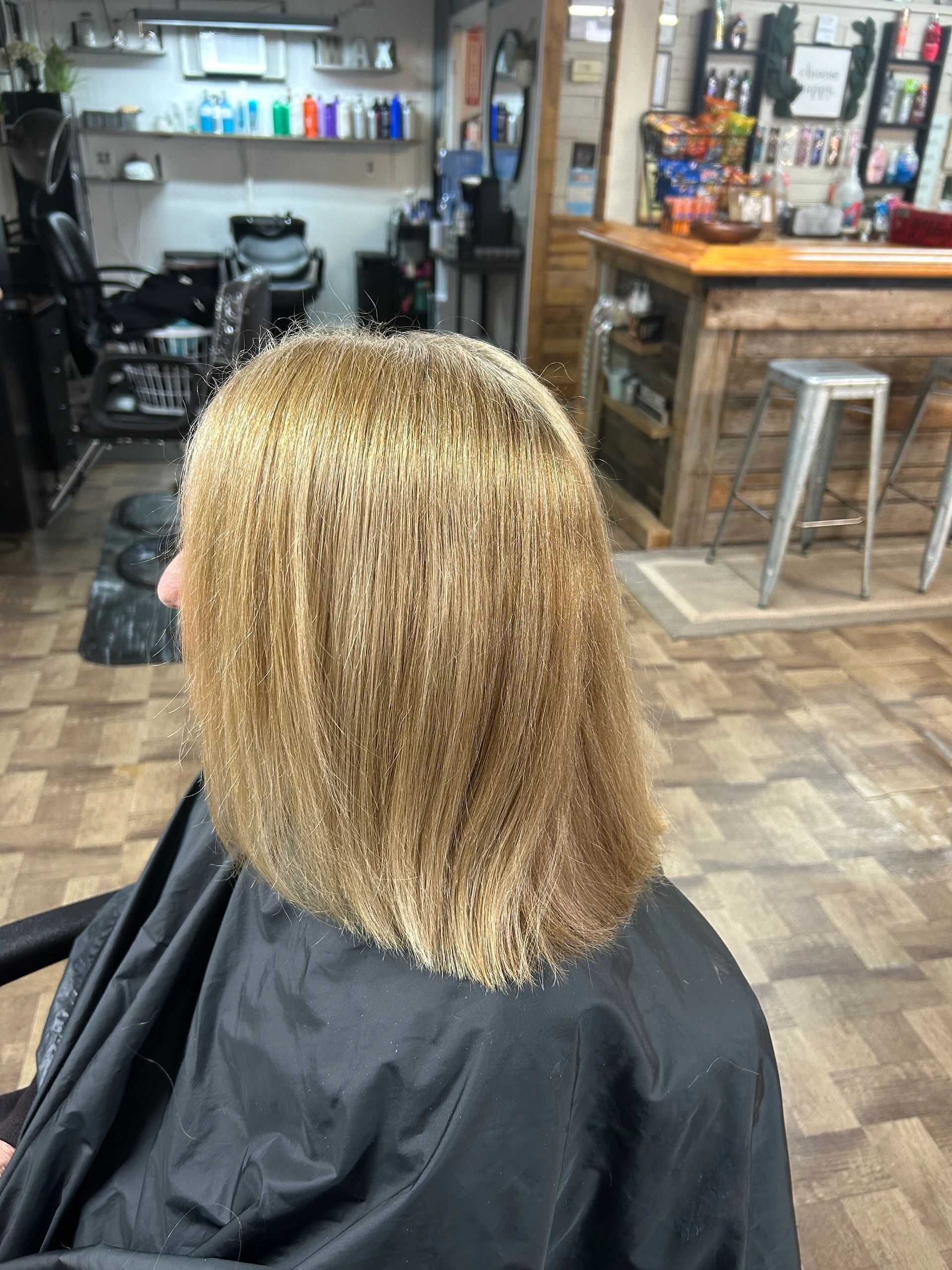 A woman with blonde hair color