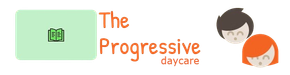 Logo for "The Progressive Daycare" with a green book icon and smiling child faces.