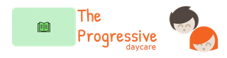 Logo for "The Progressive Daycare" with a green book icon and smiling child faces.