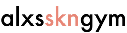 The word alxsskngym is written in black and red on a white background.