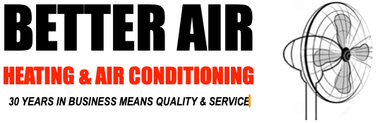 The logo for better air heating and air conditioning shows a fan.