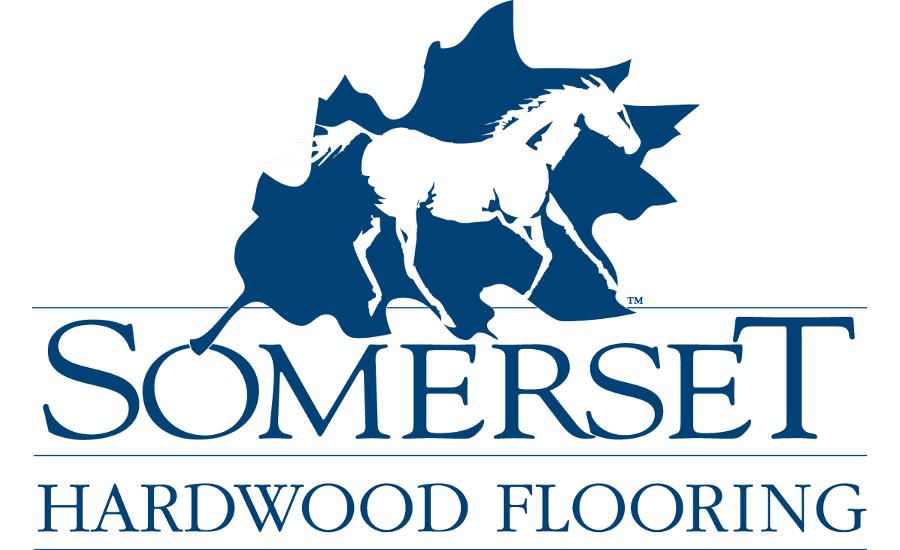 The logo for somerset hardwood flooring has a horse on it