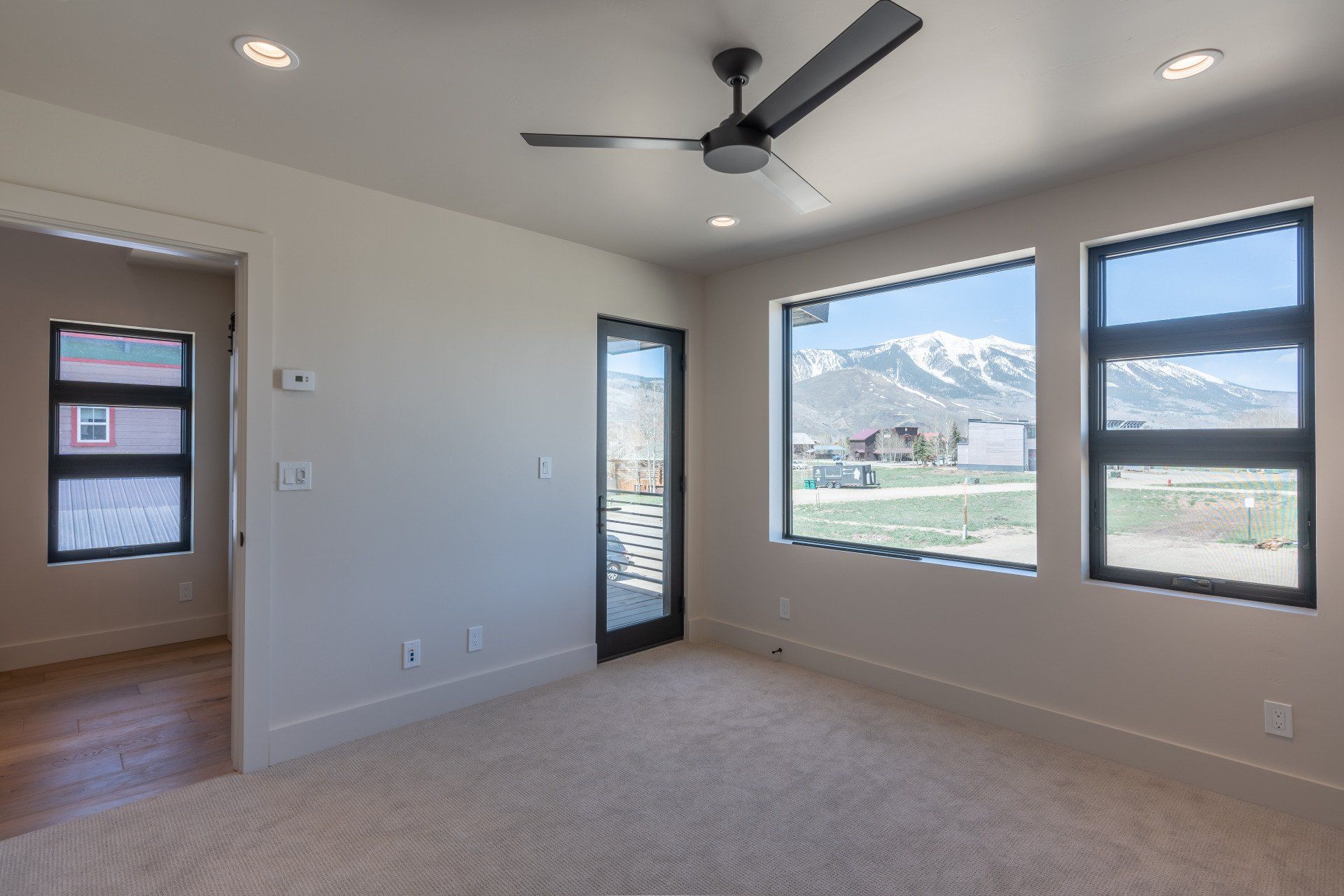 new beige carpet in empty bedroom