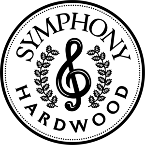 A black and white logo for symphony hardwood