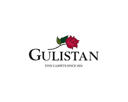 A logo for gulistan fine carpets since 1924 with a red rose on a white background.