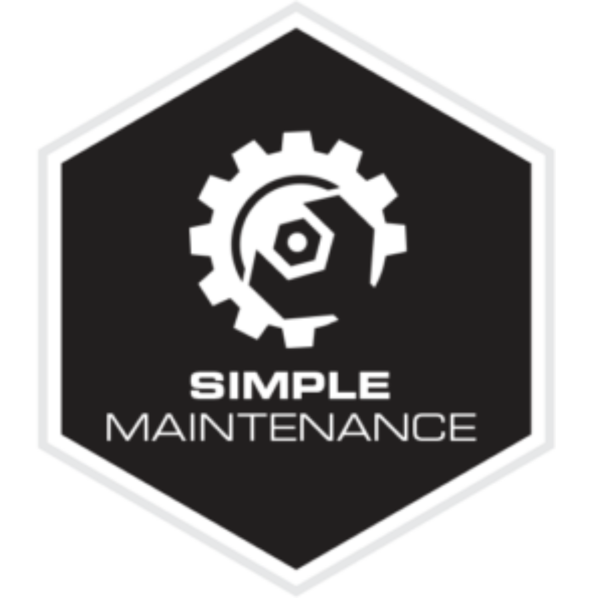 A logo for simple maintenance with a gear on it