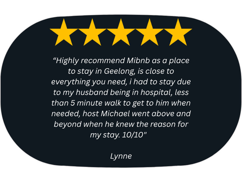 Mibnb Geelong short stay accommodation guest review highlighting cleanliness and location