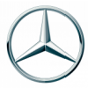 A close up of a mercedes benz logo on a white background.