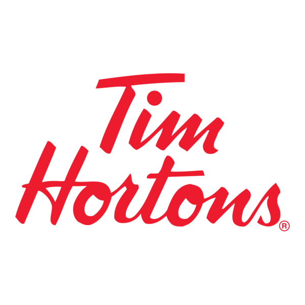 Tim Hortons logo: red script text on white background.