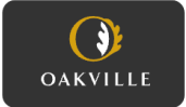 Oakville logo: gold circle, leaf, and text