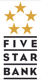 Logo for Five Star Bank: five gold stars above stacked text 