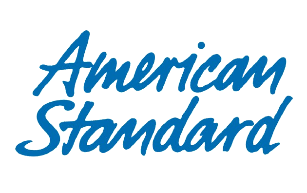 A blue american standard logo on a white background