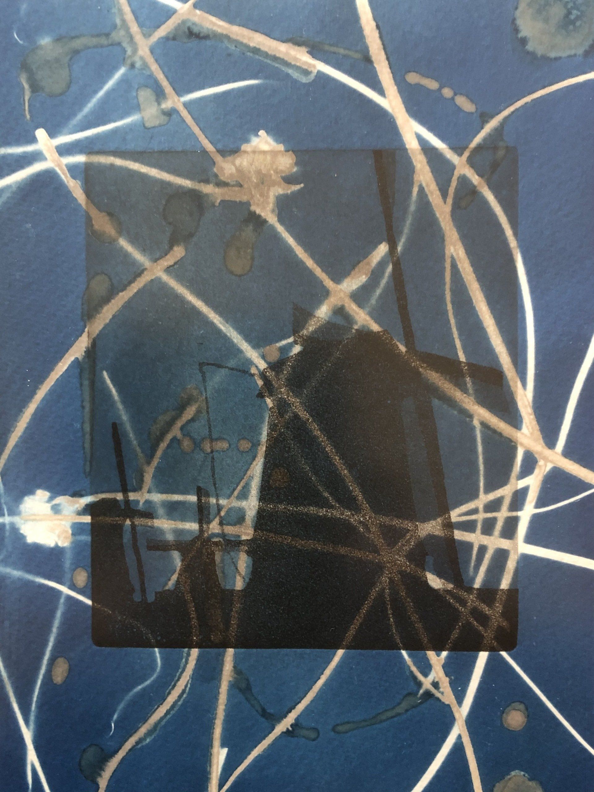 Mills gedrukt op cyanotype