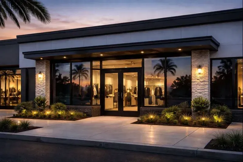 Brick building storefront with sign reading
