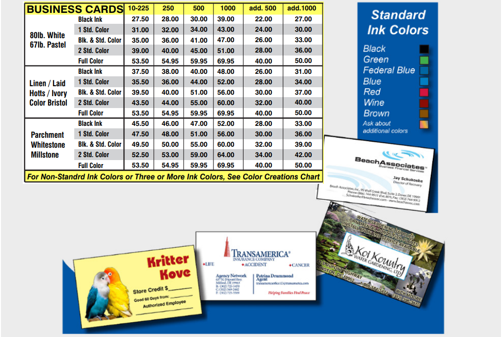 Business Card Pricing — Printing Company in Dover, DE