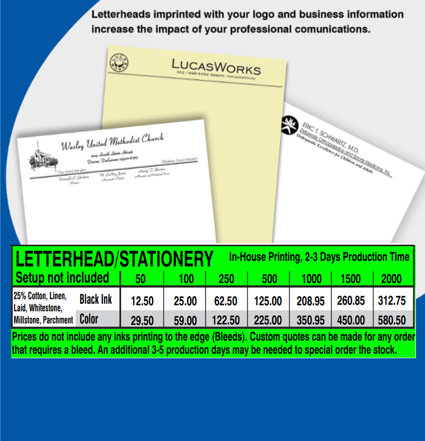 Letterheads — Printing Company in Dover, DE