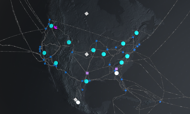 Map of US Azure Data Center locations.