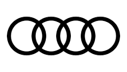 Four interlocking black rings, Audi car brand logo.