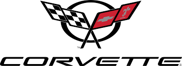Corvette logo: crossed flags, circle, black text.
