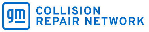 GM Collision Repair Network logo. A blue square with 