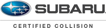 Subaru Certified Collision logo. A blue oval with white stars is to the left of the gray word 