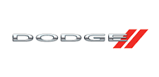 Dodge logo in silver with two red angled stripes on the right.