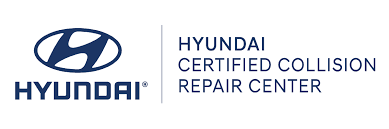 Hyundai Certified Collision Repair Center logo. Blue oval with 'H' inside, Hyundai brand name, and text.