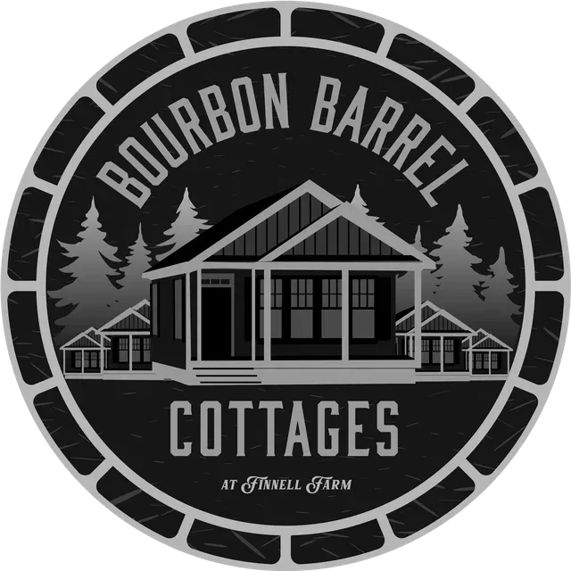 A black and white logo for bourbon barrel cottages