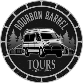 A black and white logo for bourbon barrel tours