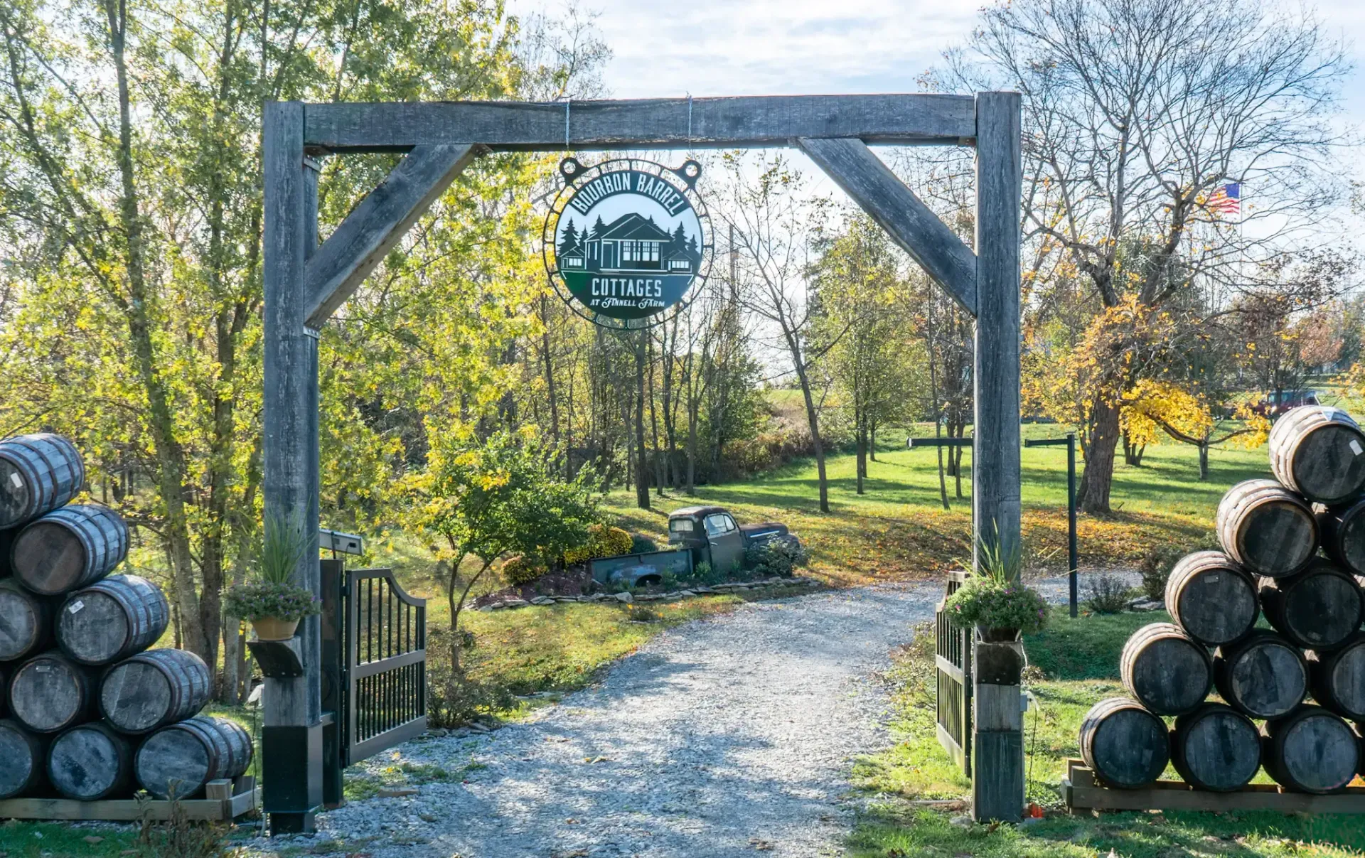 Front gate at Bourbon Barrel Cottages