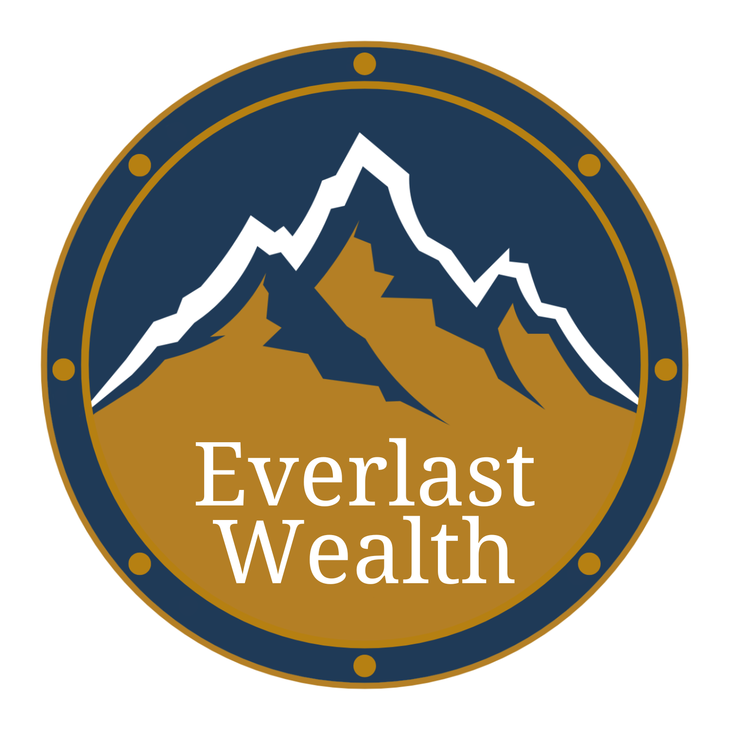A logo for everlast wealth with a mountain in the center