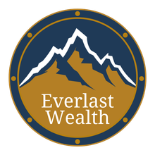 A logo for everlast wealth with a mountain in the center