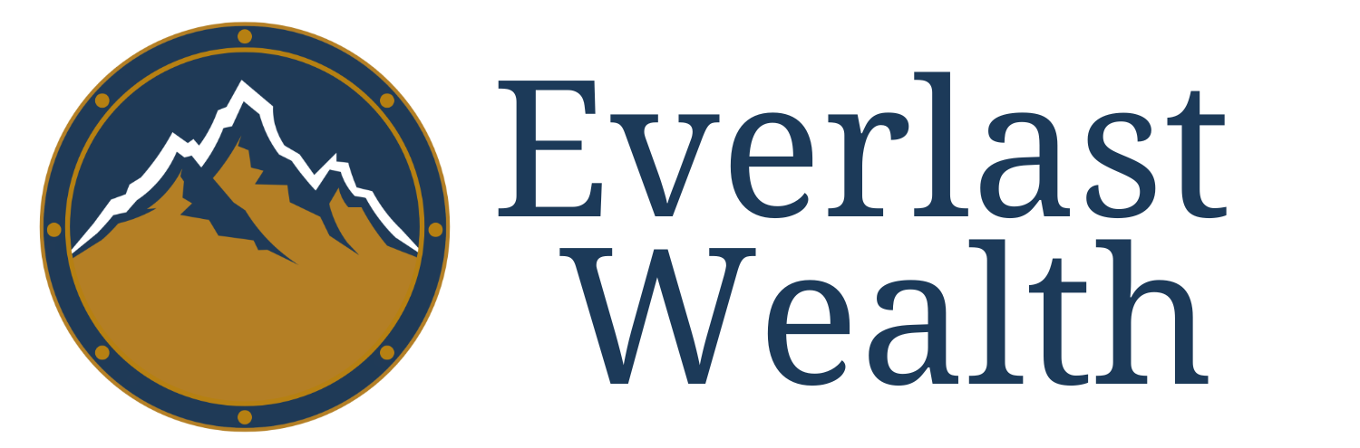 The logo for everlast wealth is a blue and gold logo with a shield.