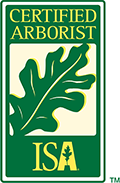Certified Arborist ISA logo: green rectangle with an oak leaf and text.