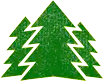 Three green christmas trees with white lines on a white background.