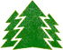 Three green christmas trees with white lines on a white background.