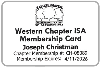 Membership card for Joseph Christman from the Western Chapter ISA, expiring April 11, 2026.