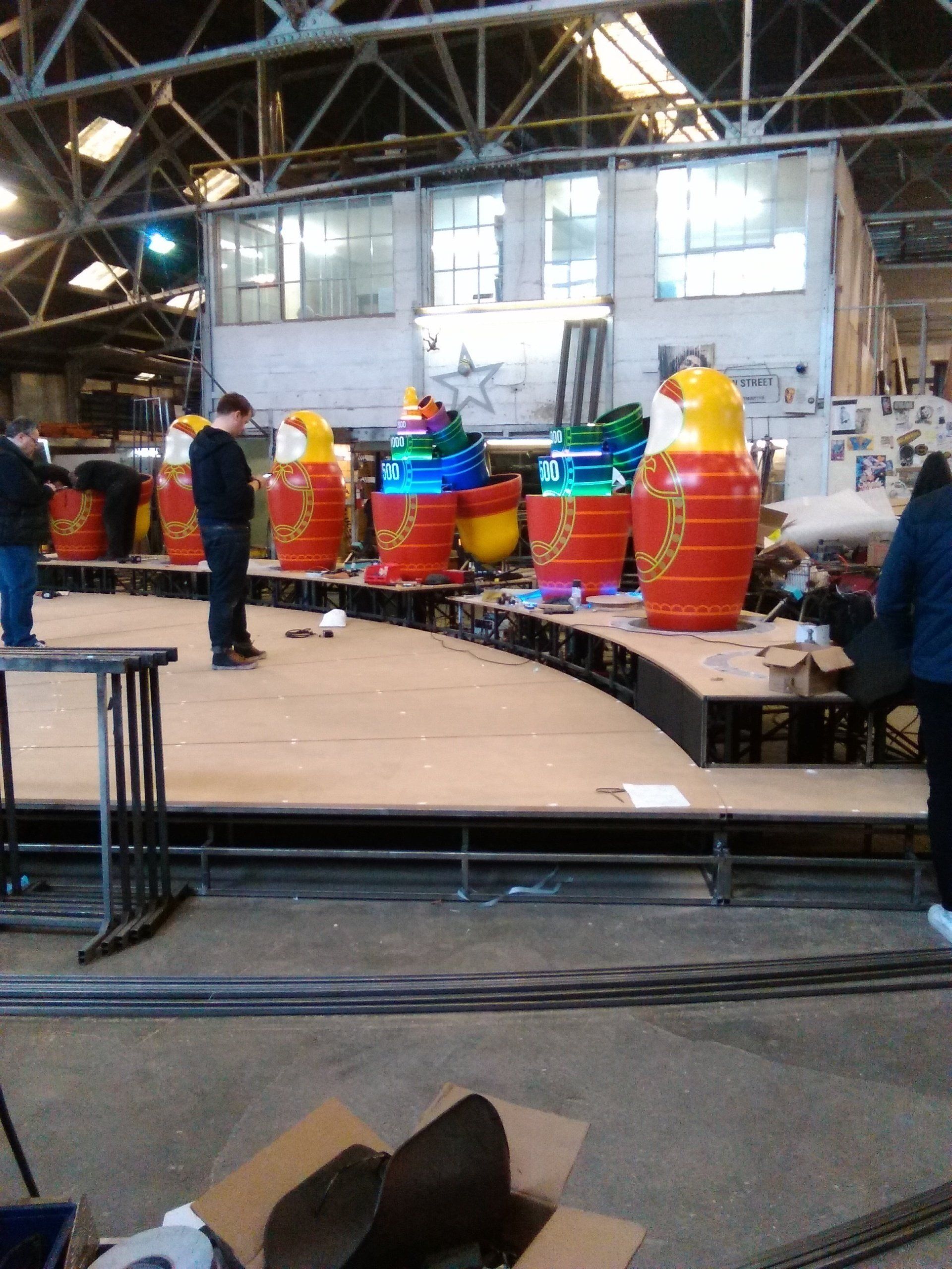 TV set installation Babushka and prop making