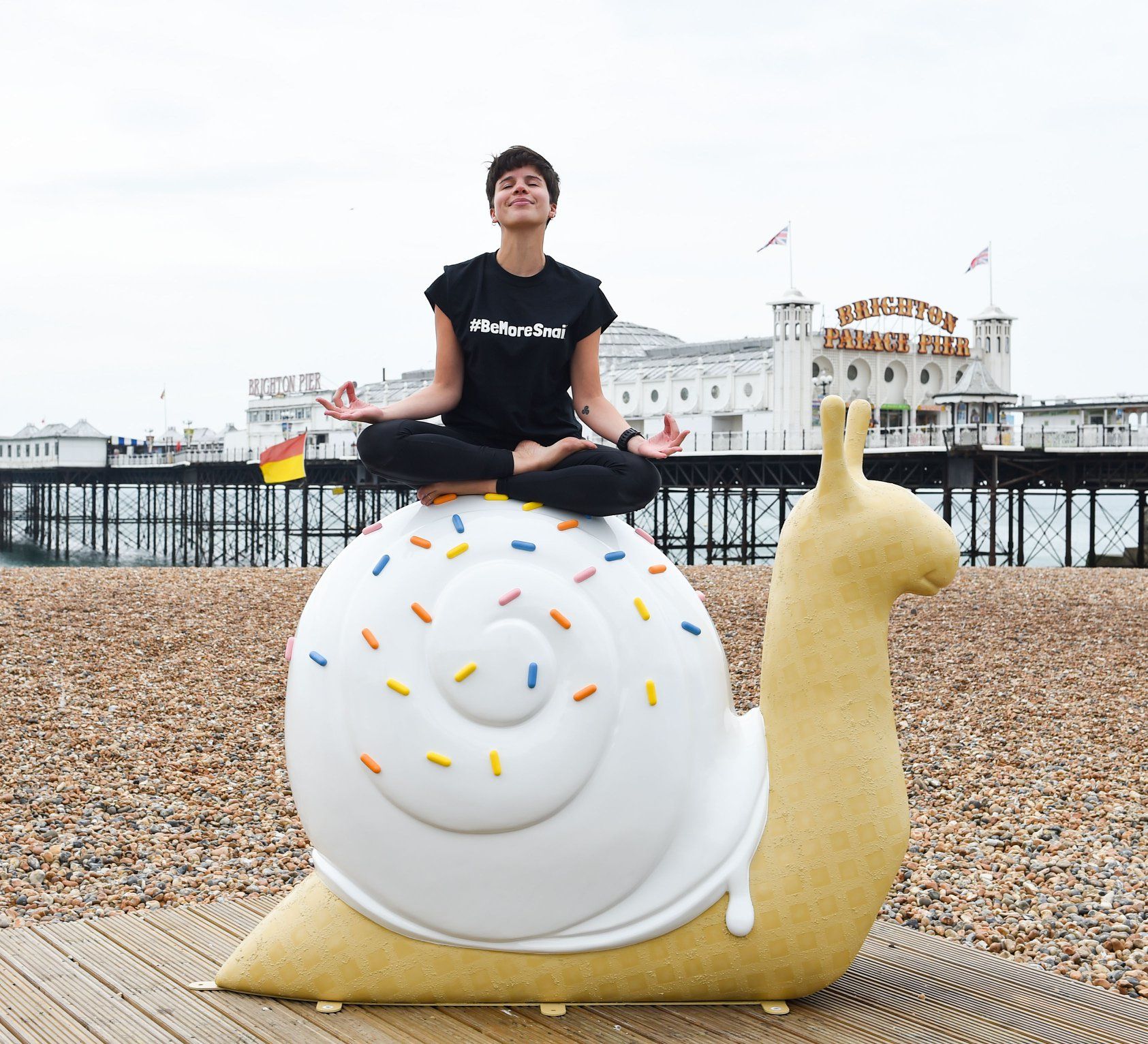 Close-up of 3D printed snail prop in public space