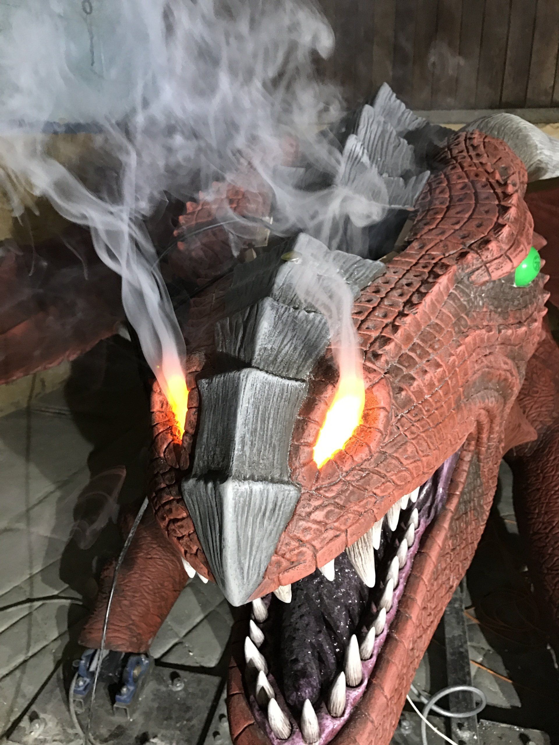 3D printed dragon prop emitting smoke effect