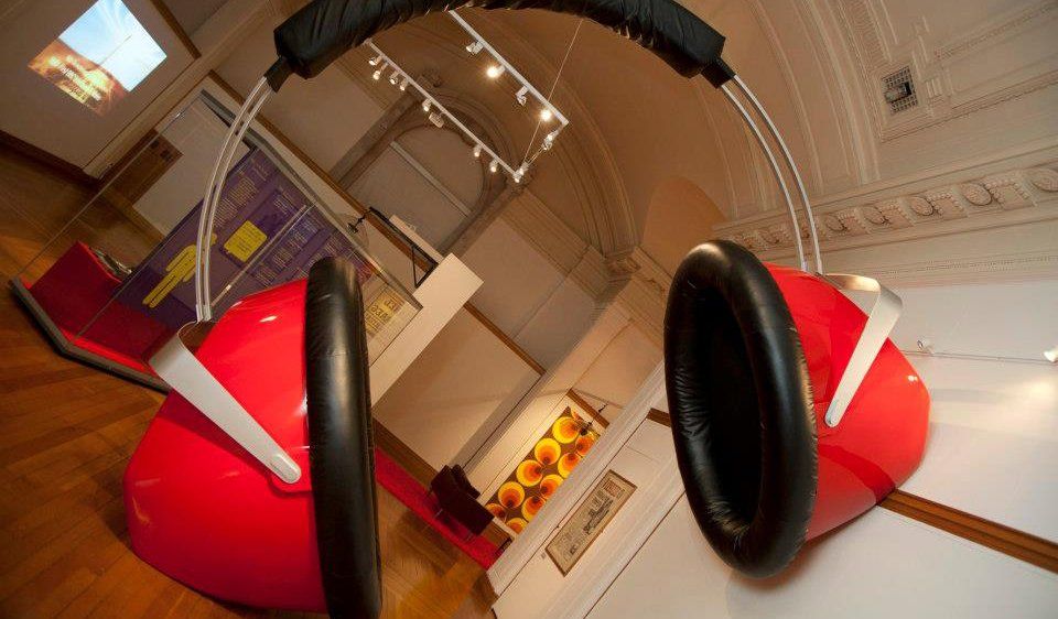 3D printed giant headphone prop at Welsh Library
