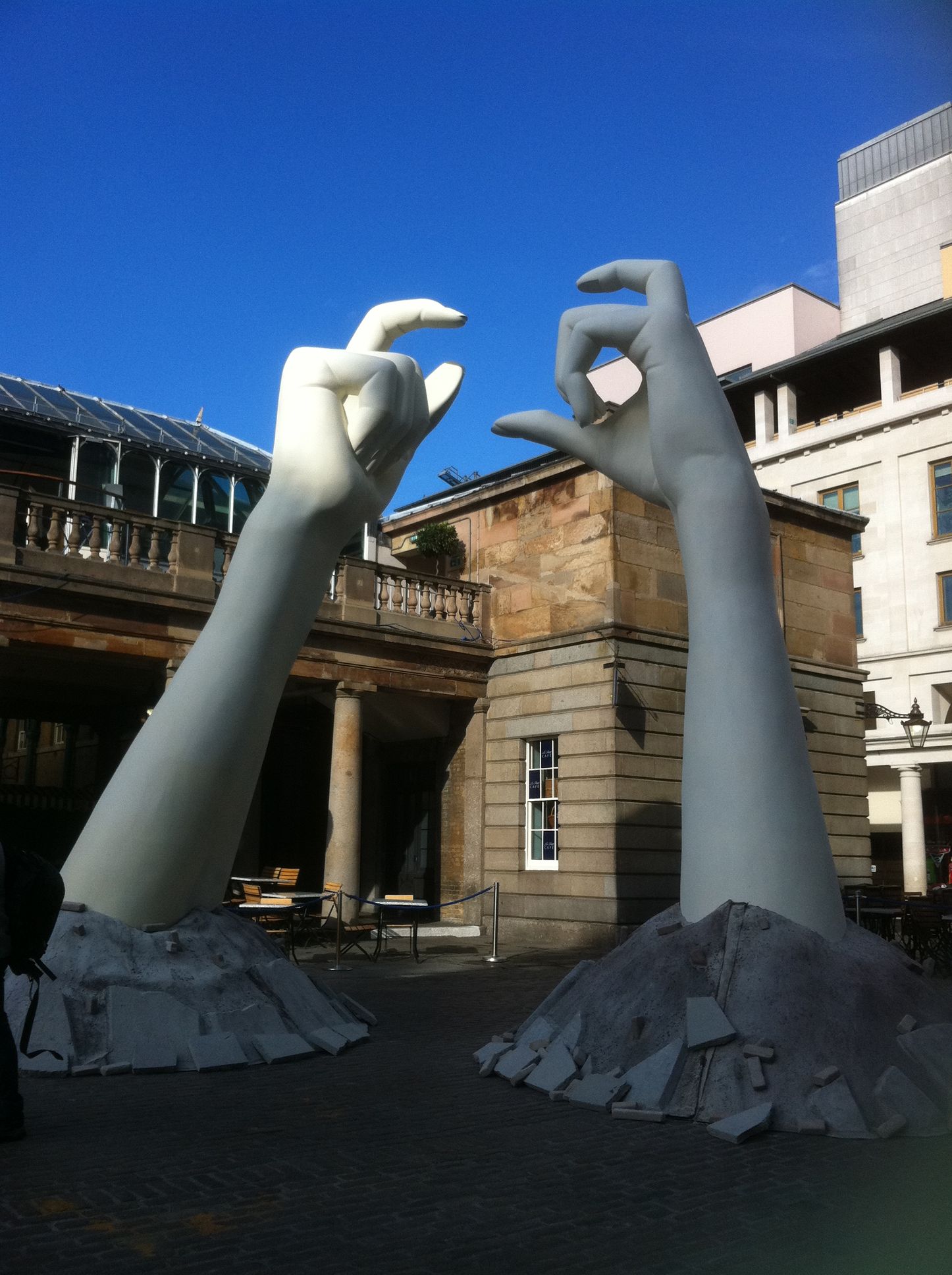 Side view of large 3D printed hand prop