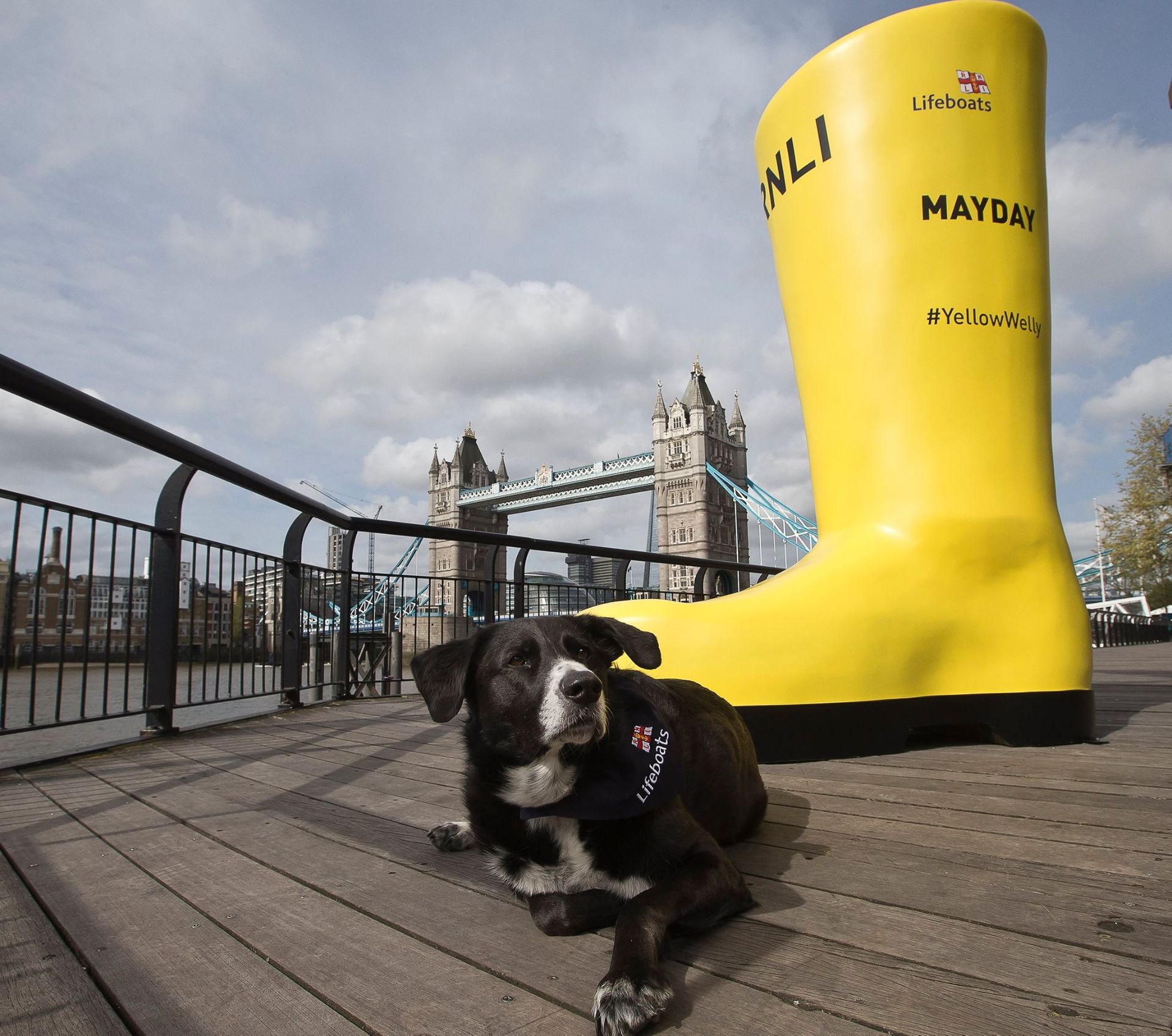 Life-size 3D printed RNLI yellow welly installation