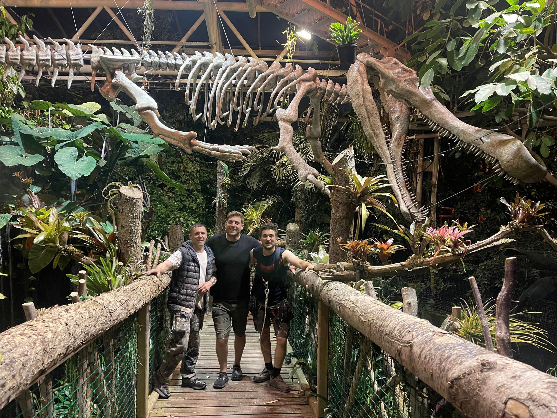 Completed 3D printed dinosaur prop with creators