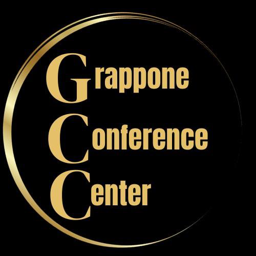 A black and gold logo for grappone conference center