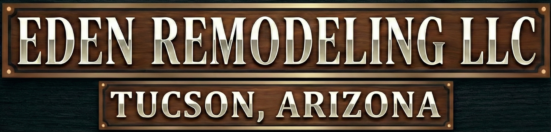 Logo for Eden Remodeling LLC, in Tucson, Arizona. Text is silver on a brown background.