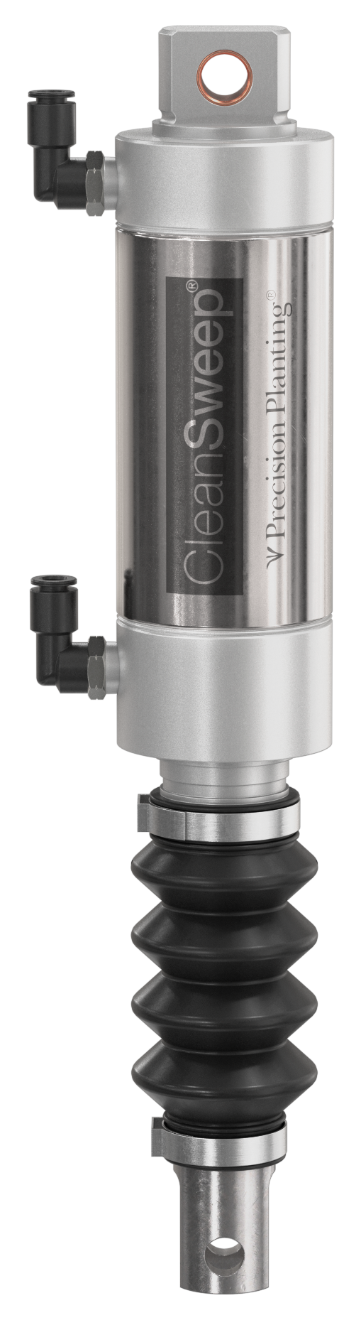 A green tractor with a black wheel on a white background.