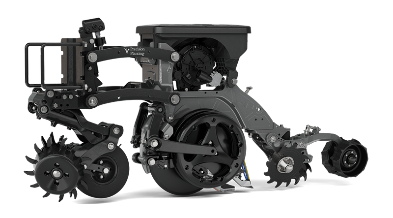 A black and white photo of a tractor on a white background.