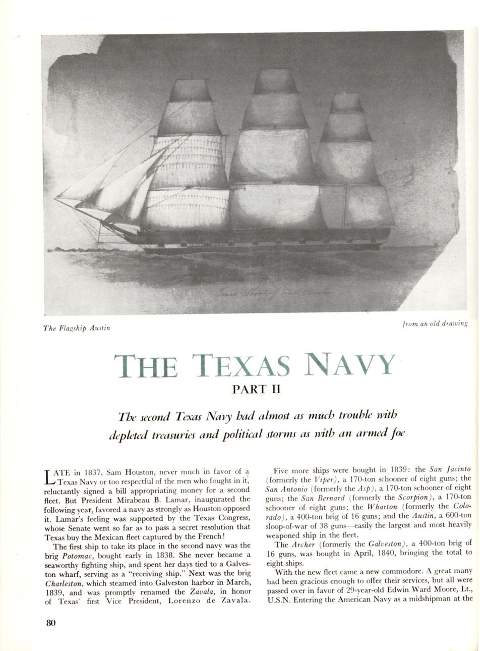 The story of the second Texas Navy and illustration of the flagship Austin